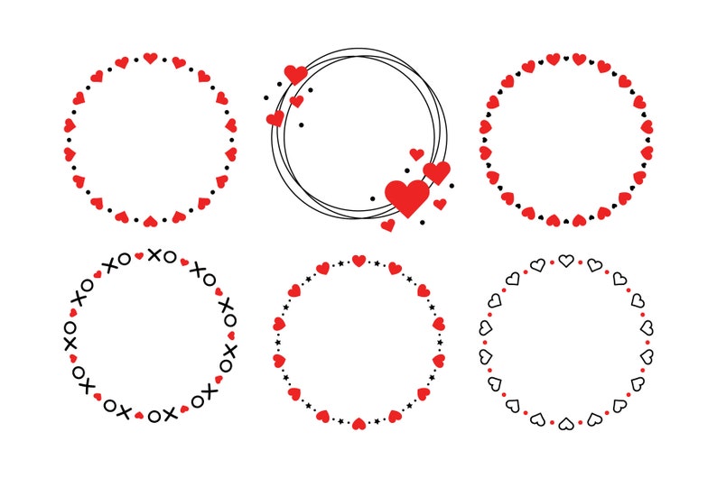 Heart Valentine Frame Clip Art Set, PNG, SVG, VECTOR, Valentine's Day Clipart, Heart Wreath, Wedding Wreath, Heart Border, Heart Frame image 1