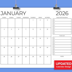 SALE 2026 8.5 X 11 Inch Calendar Monthly Planner | INSTANT DOWNLOAD ...