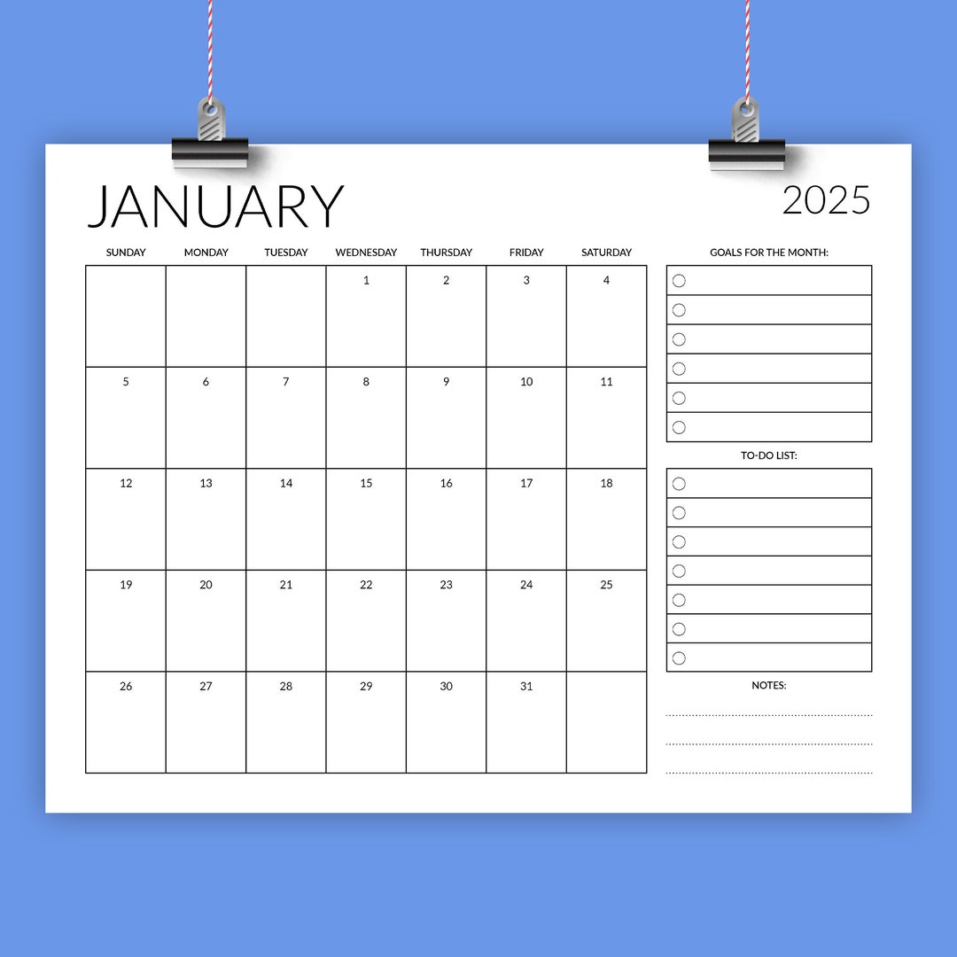 2025 8.5 X 11 Inch Calendar Monthly Planner INSTANT DOWNLOAD Modern Template Sans Serif Type