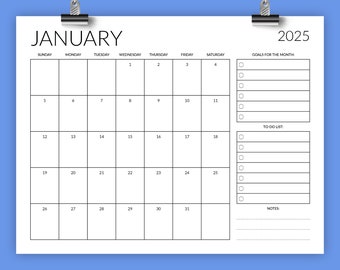 2025 8.5 x 11 Inch Calendar Monthly Planner | INSTANT DOWNLOAD | Modern Template Sans Serif Type Printable Desk Wall  | Print Ready