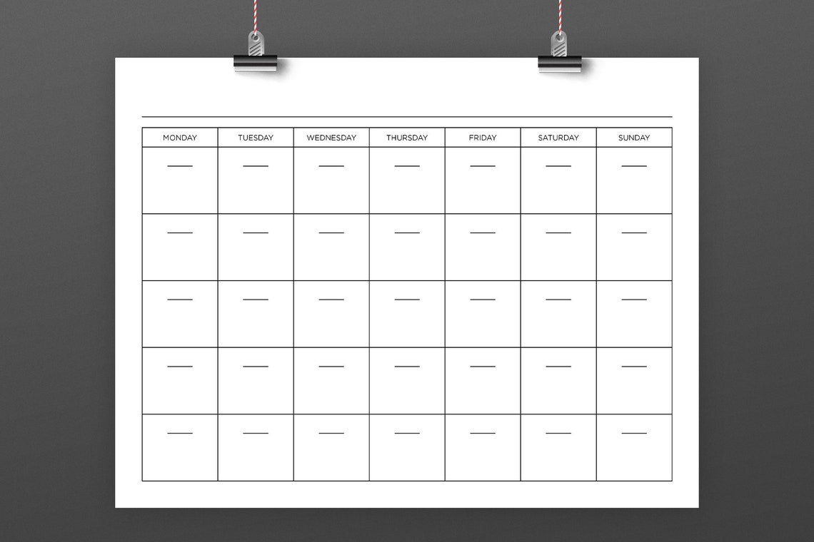 8.5 X 11 Inch Blank Calendar Page Template INSTANT DOWNLOAD - Etsy