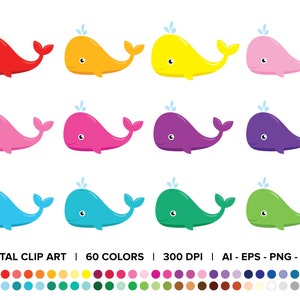 Baby Whale Clip Art Set, PNG, SVG, VECTOR, Ocean Clipart, Nautical Clipart, Whale Svg, Whale Clipart, Ocean Animal, Nursery Clipart