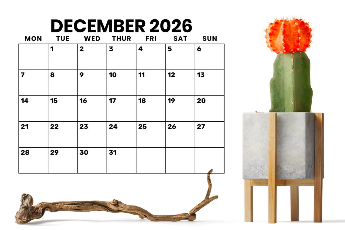SALE 2026 8.5 X 11 Inch Large Number Mon-sun Calendar Template ...