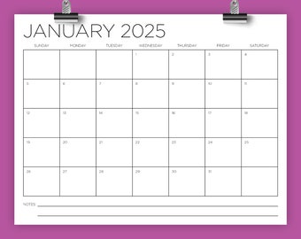 2025 8.5 x 11 Inch Calendar Template | INSTANT DOWNLOAD | Modern Thin Sans Serif Type Monthly Printable Desk Wall Calender | Print Ready