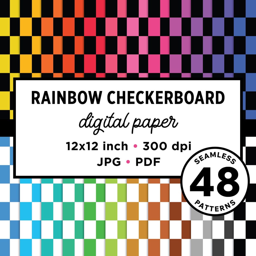 Rainbow Checkerboard Seamless Pattern Digital Paper, JPG, PDF, VECTOR ...