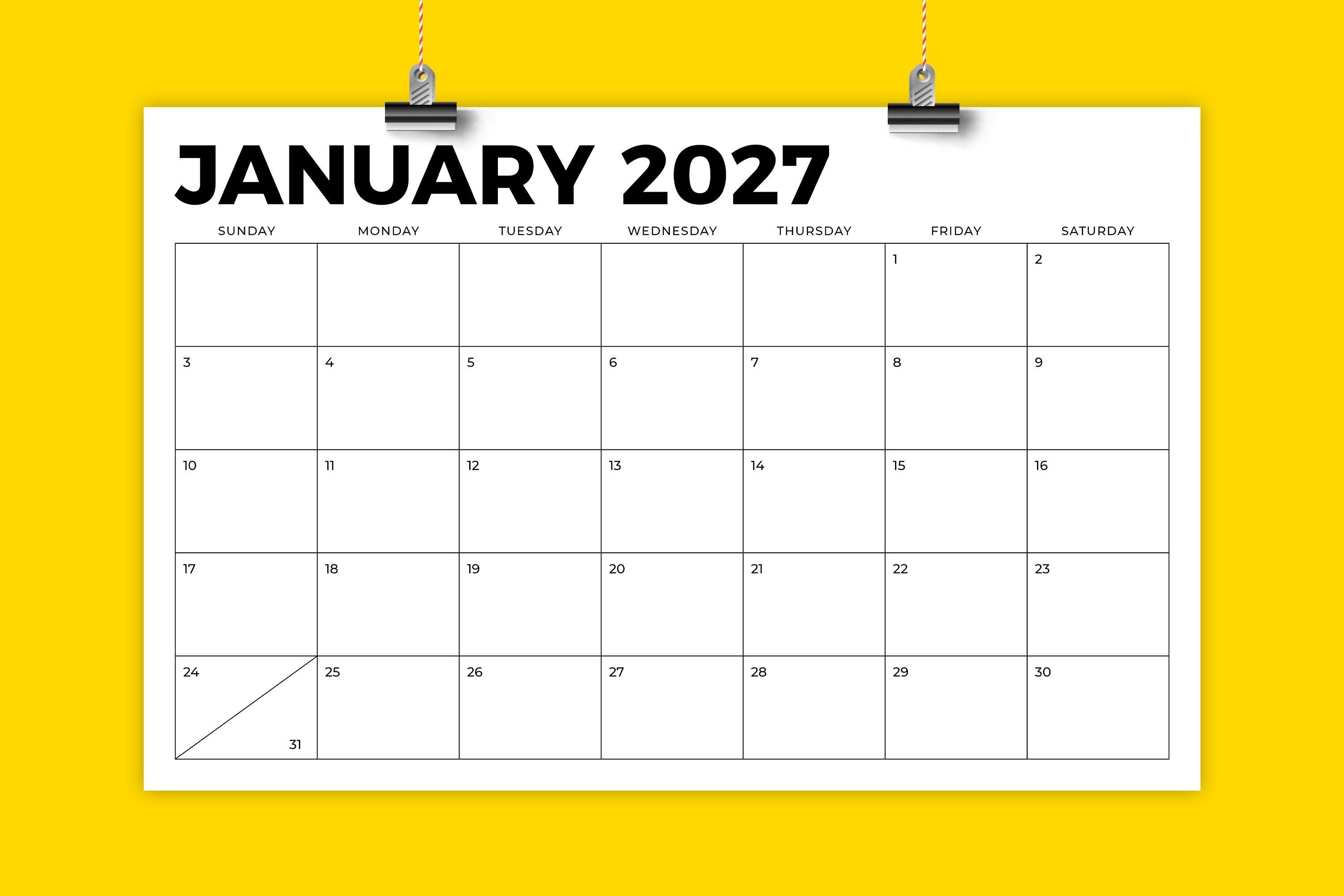 2027 11 X 17 Inch Calendar Template | INSTANT DOWNLOAD Bold Sans Serif ...