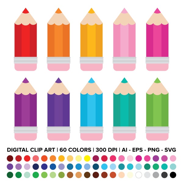 Color Pencil Clip Art, PNG, SVG, VECTOR, Back To School, School Clip Art, School Svg, Teacher Clip Art, Pencil Svg, Preschool Clip Art