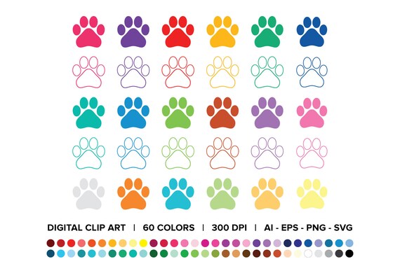 Download Free Dog Paw Print Clip Art Set Png Svg Vector Solid Or Outline Etsy SVG Cut Files