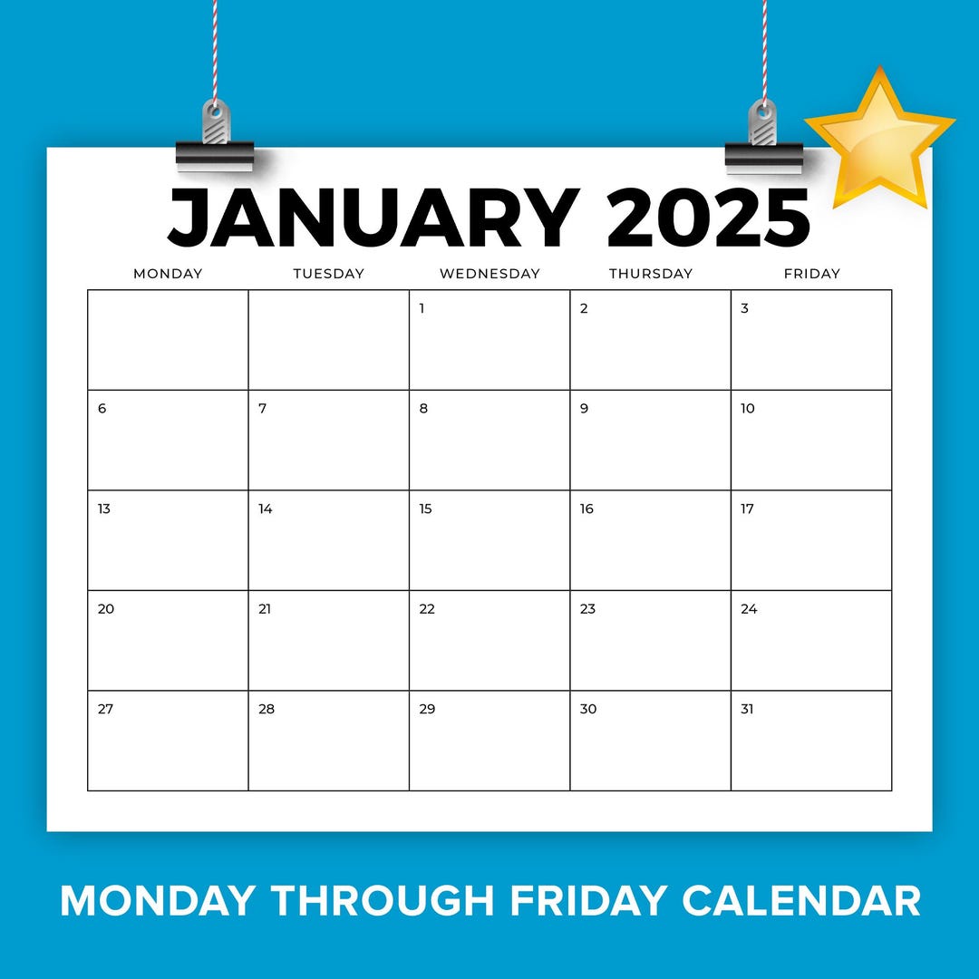 2025 8.5 X 11 Inch Bold Monday to Friday Calendar Template | INSTANT ...