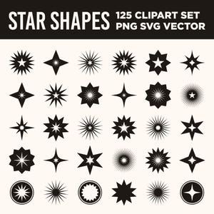 星形のクリップ アート コレクション、PNG、SVG、ベクター、星のシンボル、星のセット、星のアウトライン、宇宙、神秘的、軍事、賞、星のアイコン