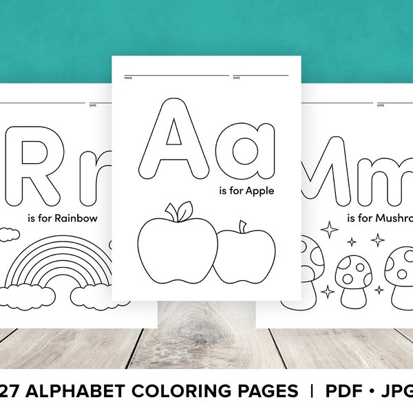 Alphabet Coloring Pages, Printable Worksheets, Preschool, Kindergarten, Daycare, Pre-K, Literacy, Learning ABC, Writing Practice, Reading