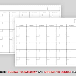 24x36 Inch Blank Calendar, 24" X 36" Calendar Template, Printable ...