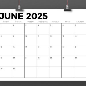 2025 8.5 x 11 Inch Calendar Template INSTANT DOWNLOAD Modern Bold Sans Serif Type Monthly Printable Desk Wall Calender Print Ready image 3