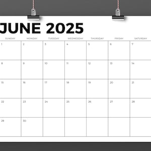 2025 8.5 x 11 Inch Calendar Template INSTANT DOWNLOAD Modern Bold Sans Serif Type Monthly Printable Desk Wall Calender Print Ready image 3