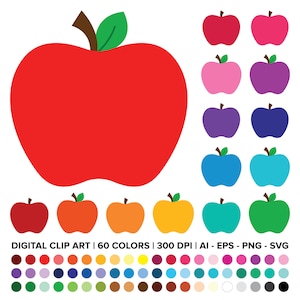 Apfel Clip Art Set, PNG, SVG, VEKTOR, Schulanfang, Essen Clip Art, Lehrer Clip Art, Apfelform, Apfel Umriss, Apfel Vektor, Apfel svg