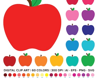 Apple Clip Art Set, PNG, SVG, VECTOR, Back To School, Food Clip Art, Teacher Clip Art, Apple Shape, Apple Outline, Apple Vector, Apple Svg