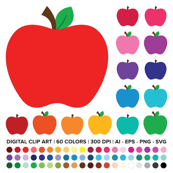 Apple Clip Art Set, PNG, SVG, VECTOR, Back To School, Food Clip Art, Teacher Clip Art, Apple Shape, Apple Outline, Apple Vector, Apple Svg