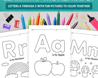 Alphabet Coloring Pages, Printable Worksheets, Preschool, Kindergarten, Daycare, Pre-K, Literacy, Learning ABC, Writing Practice, Reading