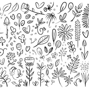 SPRZEDAŻ Roślina i kwiat okaz Doodle Clip Art Set, PNG, SVG, Wektor, Abstrakcyjne kwiaty, Botaniczne Clipart, Ręcznie Rysowane Kwiaty Clipart