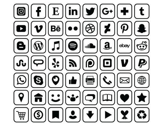 Square Social Media Icons Set PNG SVG VECTOR Transparent | Etsy
