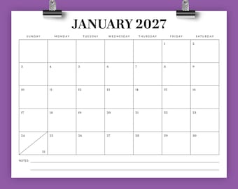 2027 8.5 x 11 Inch Calendar Template | INSTANT DOWNLOAD | Modern Professional Type Monthly Printable Desk Wall Calender | Print Ready