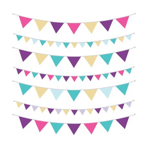 Purple Gold Pink & Teal Bunting Banner Clip Art Set, PNG, SVG, VECTOR, Flag Banner, Hanging Flag Banner, Banner Clipart, Party Banner
