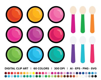 Eyeshadow Pot & Sponge Brush Clip Art Set, PNG, SVG, VECTOR, Makeup Clipart, Eye Shadow Clipart, Cosmetics Clipart, Makeup Svg, Makeup Tools