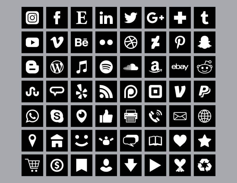 Black Square Social Media Icons Set PNG SVG VECTOR | Etsy