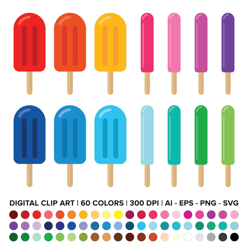 Popsicles and Ice Pops Clip Art Set, Summer Clipart, PNG, SVG, VECTOR, food clipart, ice pop png, ice pop svg, tropical, cold pop