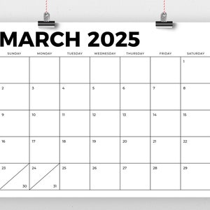 2025 8.5 x 11 Inch Calendar Template INSTANT DOWNLOAD Modern Bold Sans Serif Type Monthly Printable Desk Wall Calender Print Ready image 8