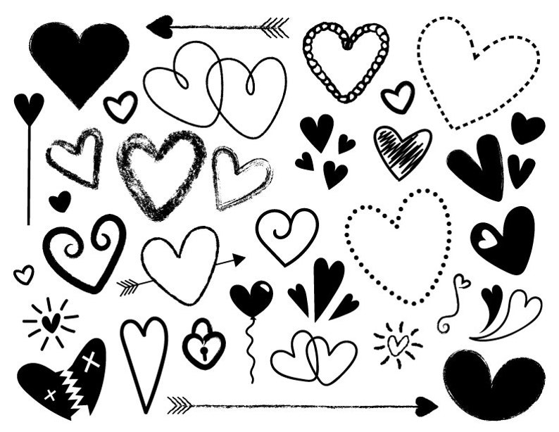 Download Black and White Silhouette Scribble Heart Clip Art Set PNG ...