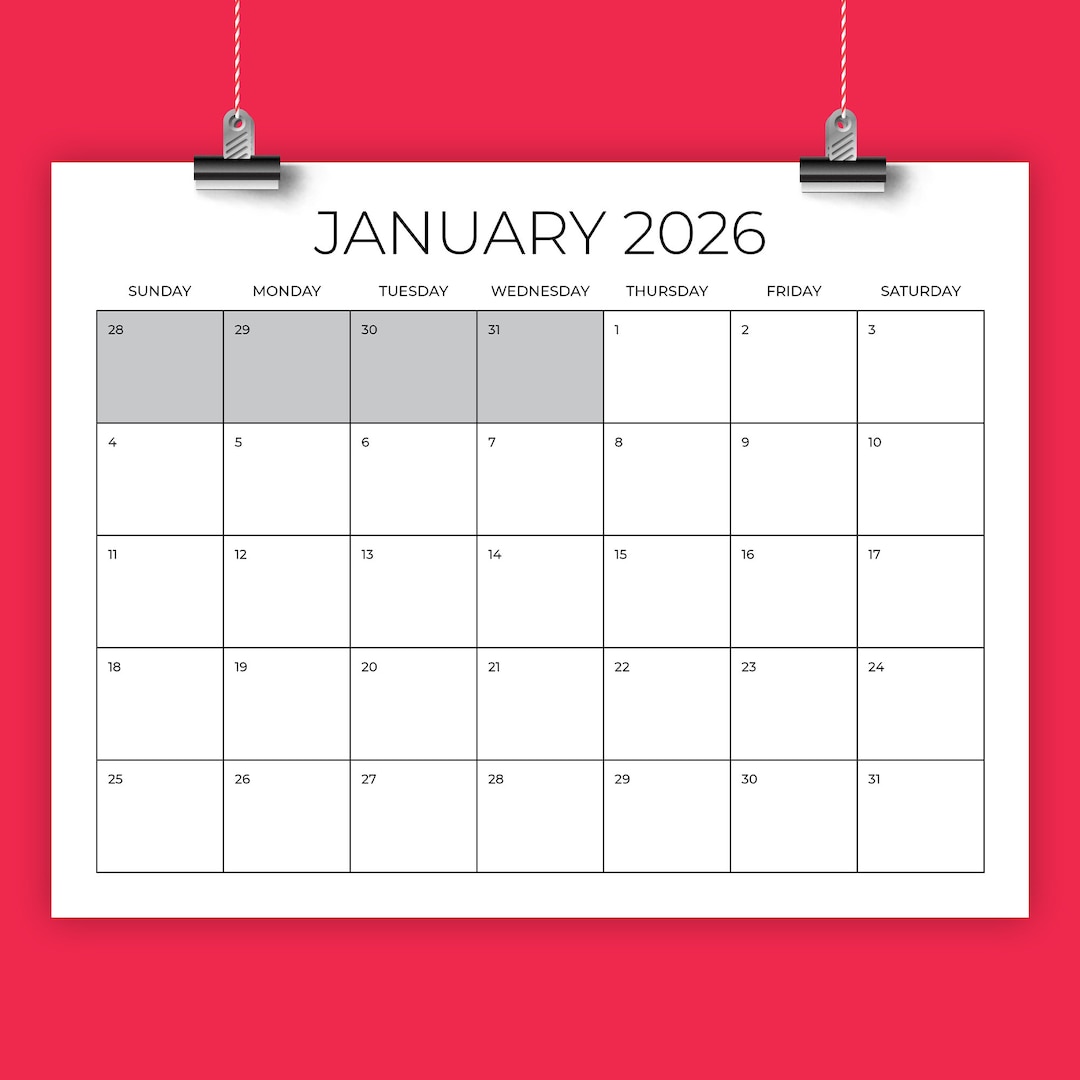 2026 8.5 X 11 Inch Calendar Template INSTANT DOWNLOAD Modern Thin