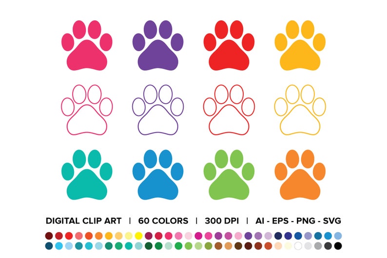 Download Dog Paw Print Clip Art Set PNG SVG VECTOR Solid or Outline ...