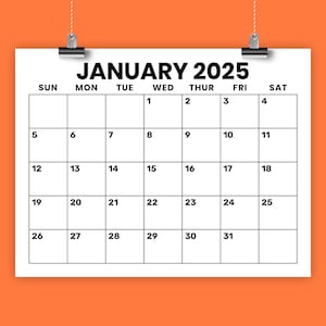VENDA 2025 8,5 x 11 polegadas Modelo de calendário de números grandes | DOWNLOAD INSTANTÂNEO | Calendário de parede mensal moderno e em negrito Sans Serif para impressão