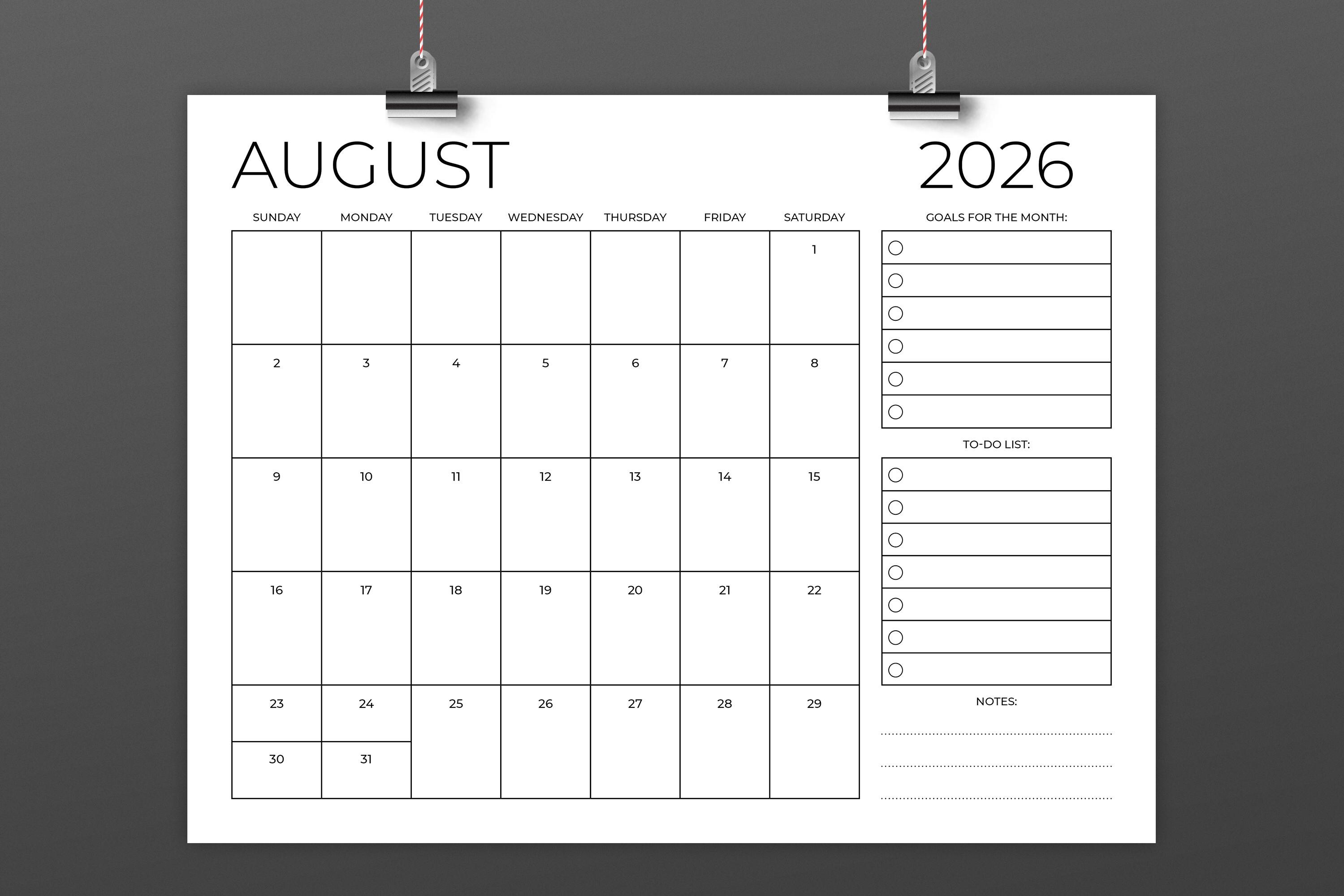 SALE 2026 8.5 X 11 Inch Calendar Monthly Planner | INSTANT DOWNLOAD ...
