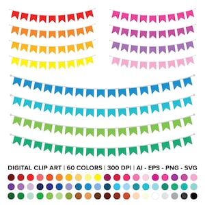 Könnte beinhalten: Ein Set mit 60 bunten Wimpelflaggen in verschiedenen Farben, darunter Rot, Orange, Gelb, Grün, Blau, Lila und Rosa. Die Flaggen sind in Reihen angeordnet, wobei jede Reihe eine andere Farbe aufweist. Die Flaggen sind perfekt zum Dekorieren von Partys, Feiern oder anderen Anlässen.