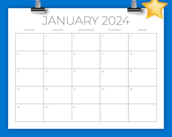 2024 8.5 x 11 Inch Monday to Friday Calendar Template | INSTANT DOWNLOAD | Modern Thin Sans Serif Monthly Printable Calender