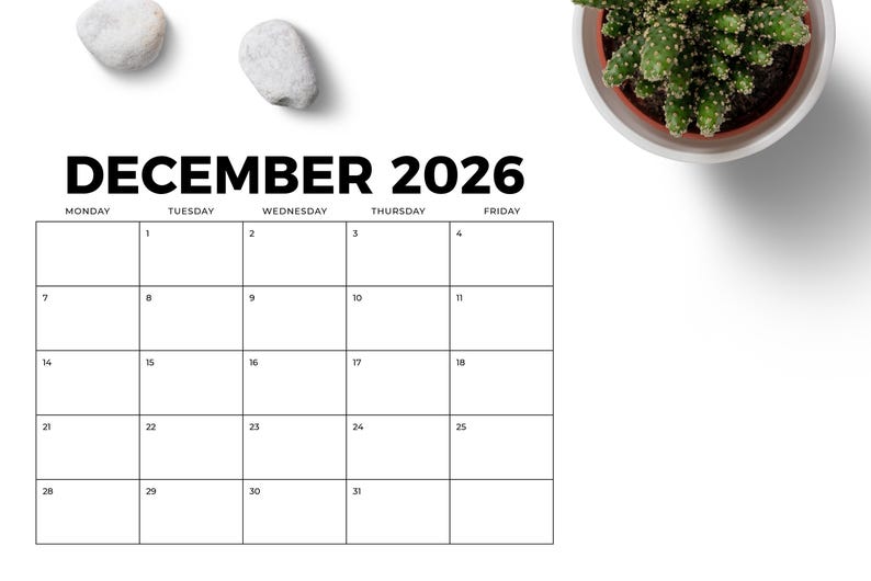 SALE 2026 8.5 X 11 Inch Bold Monday to Friday Calendar Template ...