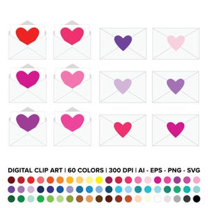 Conjunto de imágenes prediseñadas de sobres de corazón, PNG, SVG, VECTOR, imágenes prediseñadas de San Valentín, imágenes prediseñadas de cartas de amor, imágenes prediseñadas de tarjetas de San Valentín, pegatinas para planificador