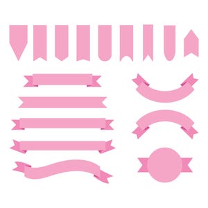 Pink Badge & Banner Clip Art Set, PNG, SVG, VECTOR, Label Clipart, Ribbon Clipart, Flag, Banner Svg, Pink Ribbon, Hanging Banner, Baby