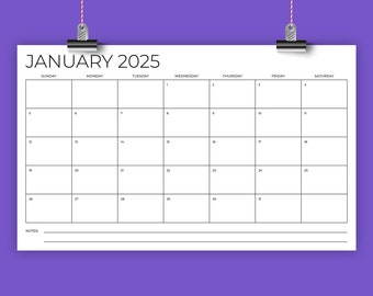 2025 8.5 x 14 Inch Calendar Template | INSTANT DOWNLOAD | Legal Size Modern Thin Sans Serif Type Monthly Printable Blank | Print Ready