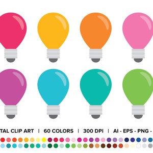 Light Bulb Clip Art Set, PNG, SVG, VECTOR, Solid Color, Lightbulb, Light Bulb Icon, Light Bulb Clipart, Light Bulb Svg, Yellow Lightbulb
