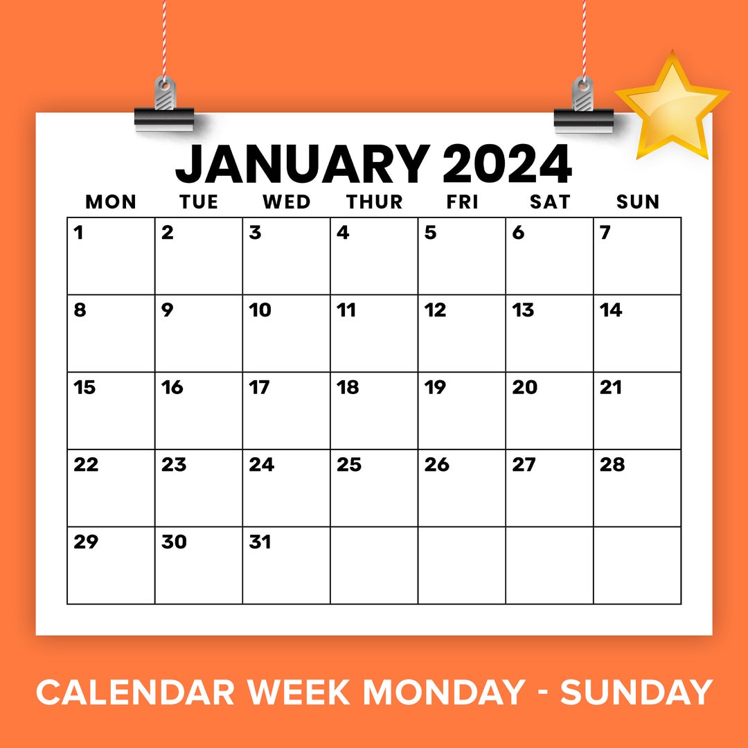 2024 8.5 X 11 Inch Large Number Mon-sun Calendar Template INSTANT ...