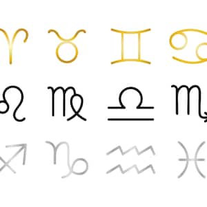 Sternzeichen Symbole Clip Art Set, PNG, SVG, VEKTOR, Schwarz, Weiß, Silber, Gold, Astrologie Zeichen, Sternzeichen Symbole, Horoskop, Sternzeichen svg, Planetarisch