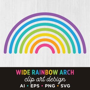 Wide Rainbow Arch Clip Art Set, PNG, SVG, VECTOR, Modern Rainbow Shape, Rainbow Silhouette, Atomic, Minimalist Rainbow, Mid-Century Rainbow