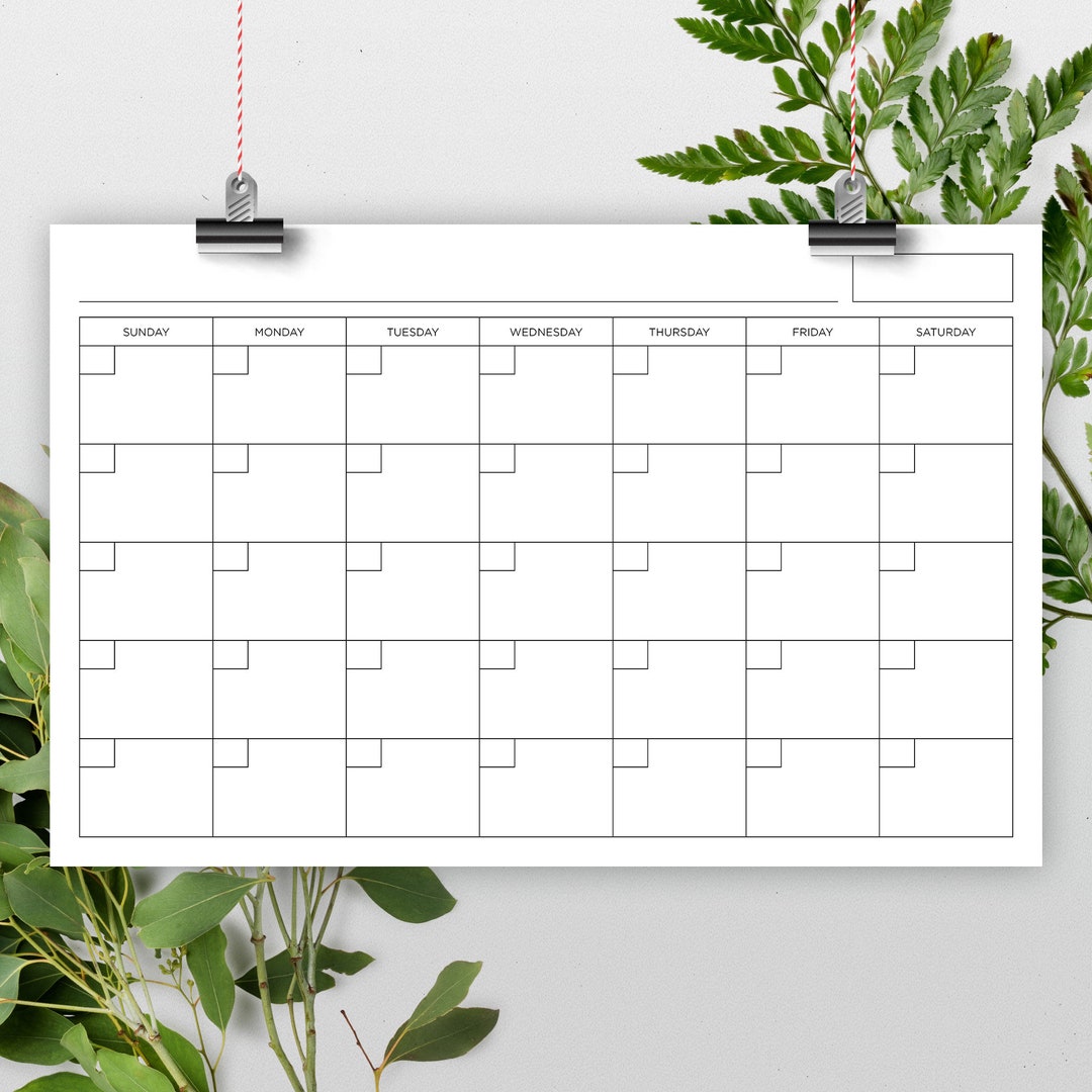 11x17 Inch Blank Calendar, 11 X 17 Printable Calendar, Calendar