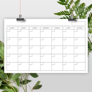 Calendario en blanco de 11x17 pulgadas, Calendario imprimible de 11" x 17", Plantilla de calendario, Calendario reutilizable, Calendario perpetuo, Calendario PDF