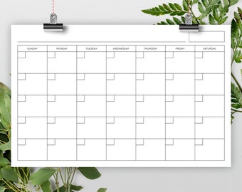 11x17 Inch Blank Calendar, 11&quot; x 17&quot; Printable Calendar, Calendar Template, Reusable Calendar, Perpetual Calendar, Calendar PDF