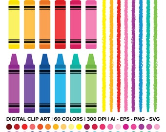 Crayon Clip Art Set, PNG, SVG, VECTOR, Back To School, Craft Supply Clip Art, Crayon Svg, Crayon Divider, Crayon Border, Teacher Svg