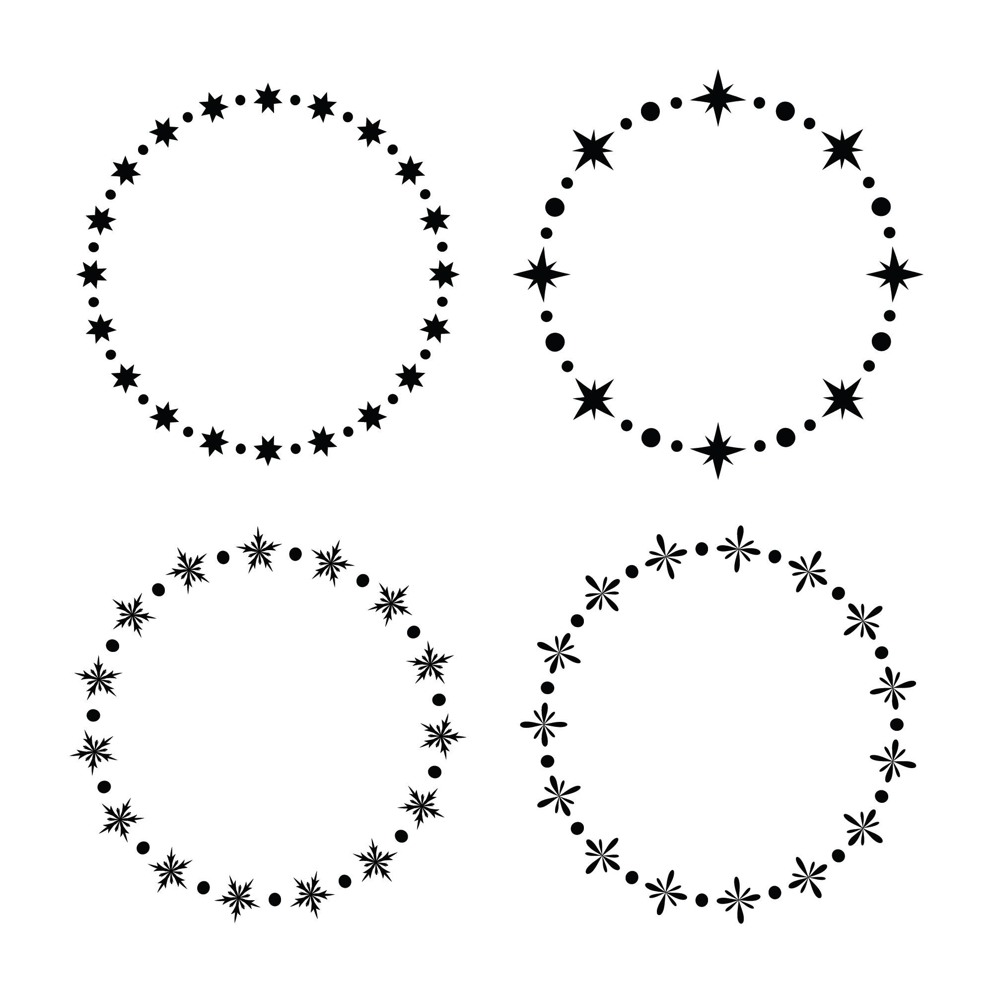 Star and Snowflake Frame Clip Art Set, PNG, SVG, VECTOR, Star Frame, Circle Frame, Garland, Wreath, Winter Clipart, Christmas Clipart